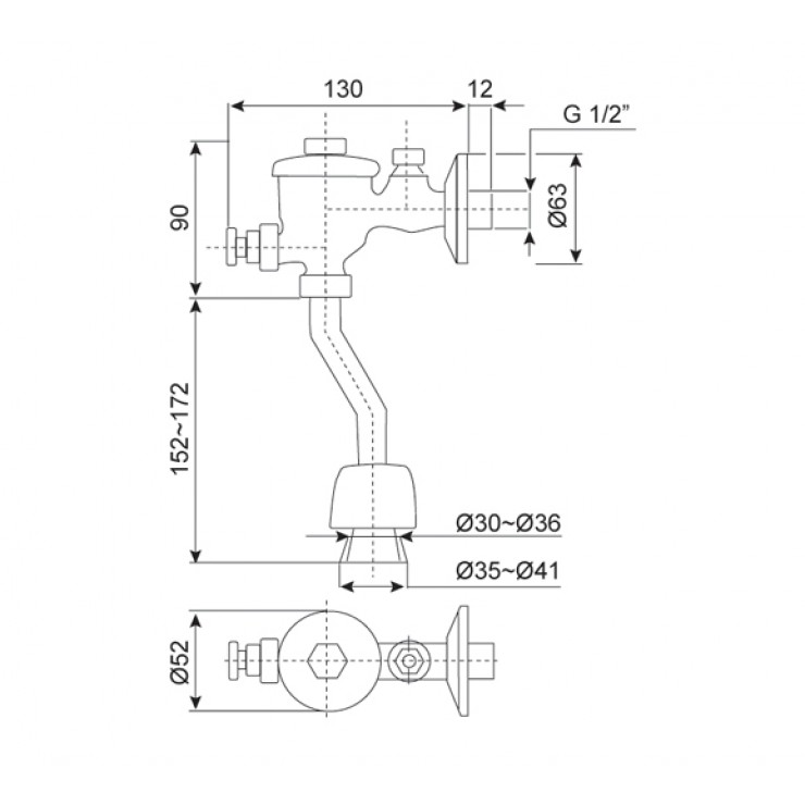 Bản vẽ kỹ thuật van xả tiểu American WF9802