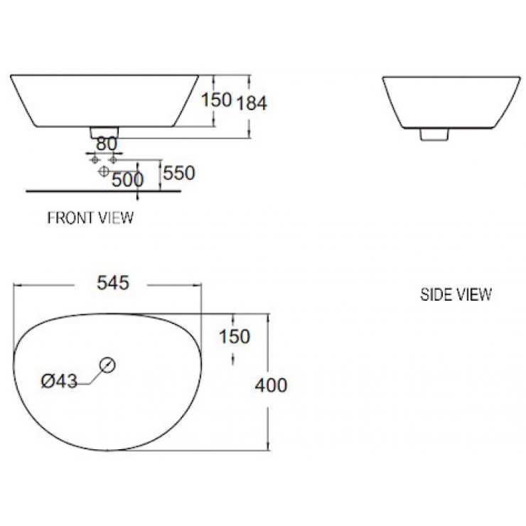 Bản vẽ chậu rửa mặt WPF633 đặt trên bàn đá