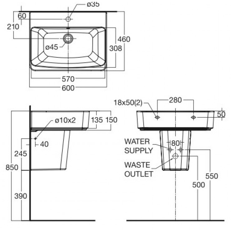 Bản vẽ kỹ thuật chậu rửa mặt American Standard 0507WWT+0707WT