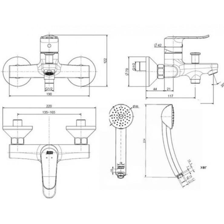 Bản vẽ kích thước vòi sen American Standard WF-0711