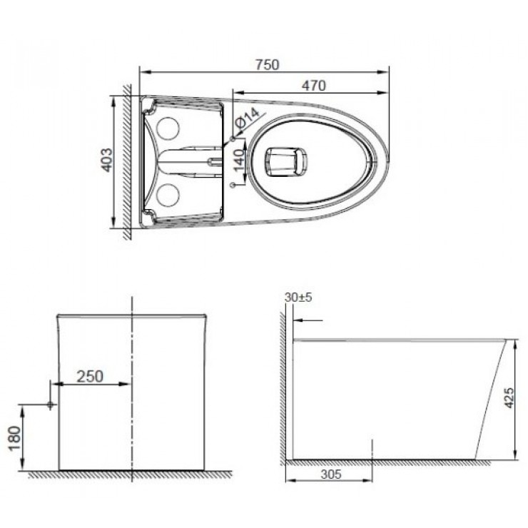 Bản vẽ kích thước bàn cầu American 3232 WT