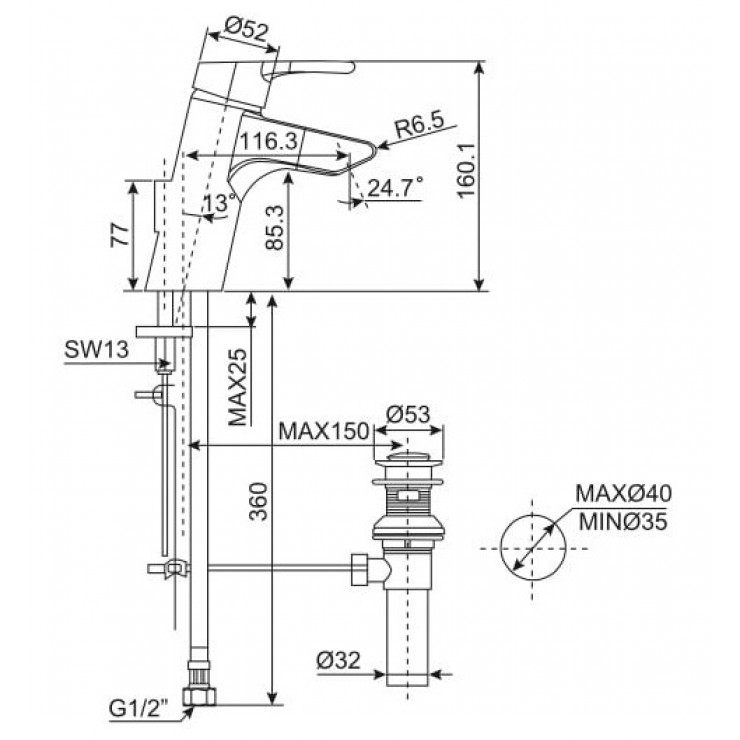Bản vẽ kỹ thuật vòi nước American WF 3907