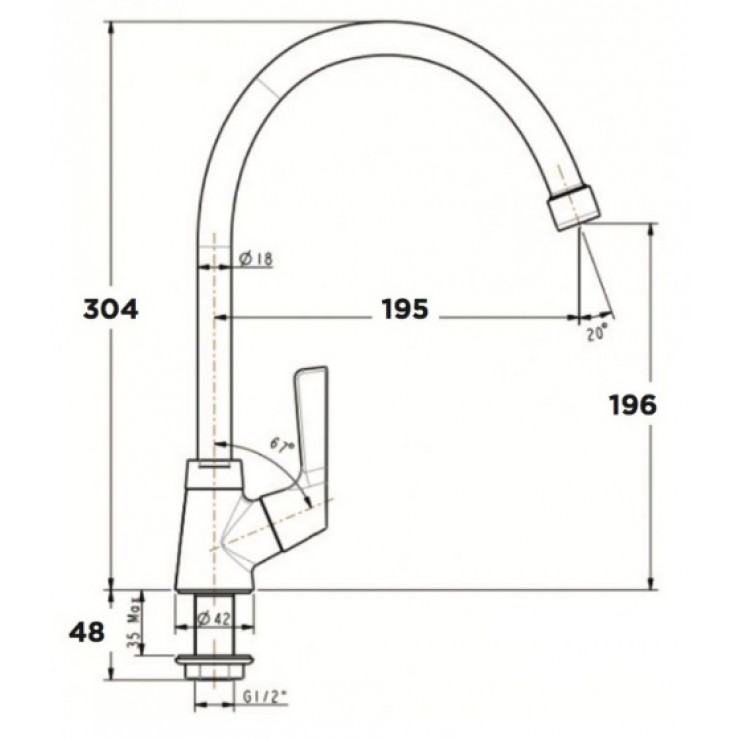 Bản vẽ kích thước vòi rửa chén American WFT606