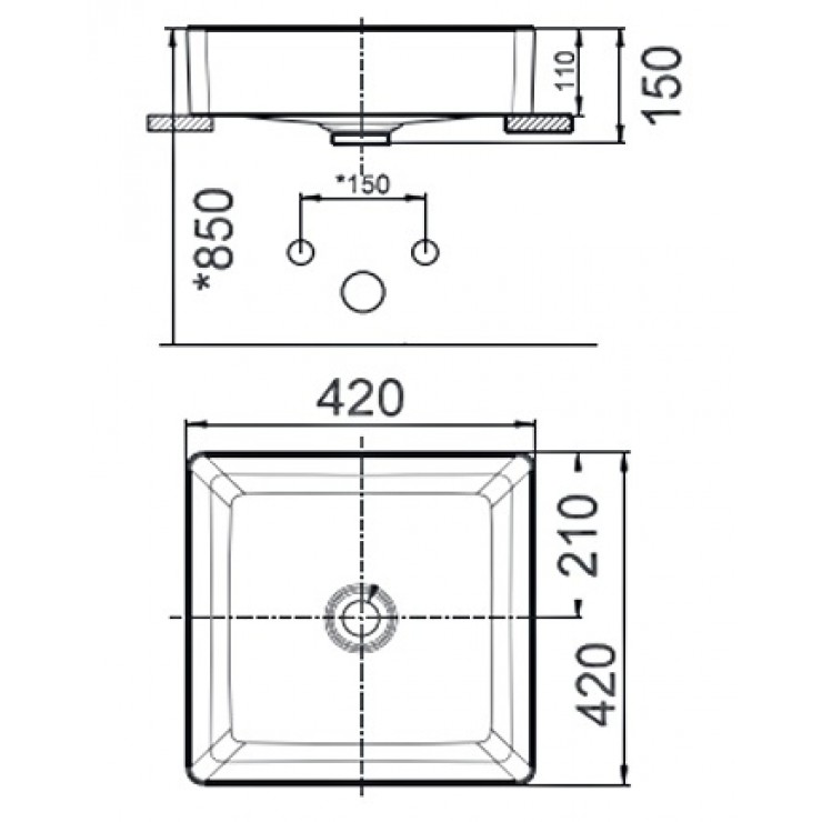 Bản vẽ kích thước chậu lavabo American Standard WP F411