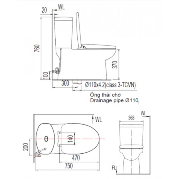 Bản vẽ bồn cầu VF2719 American Standard