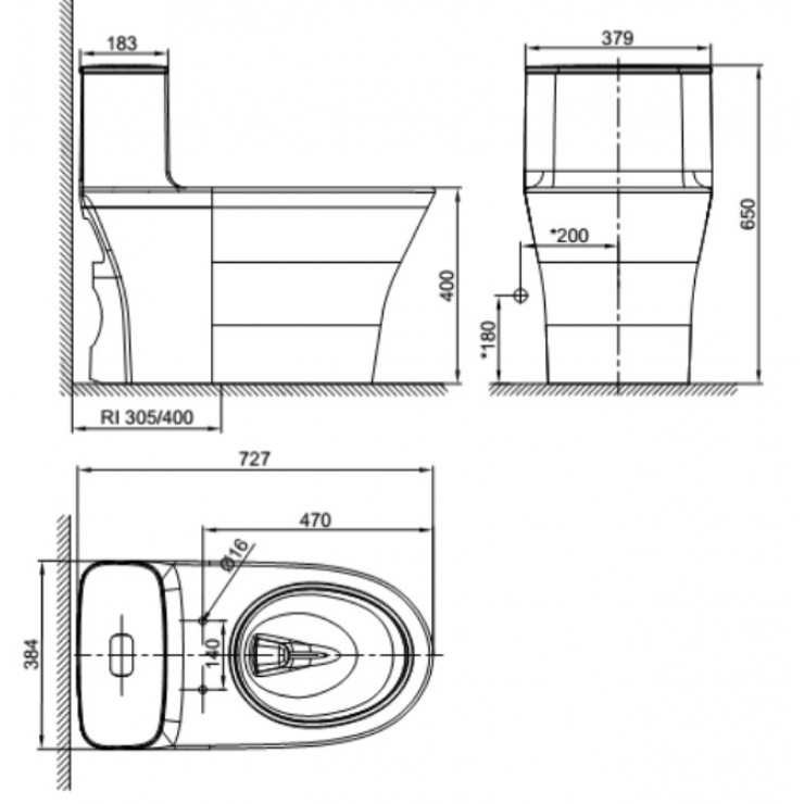 Bản vẽ kỹ thuật bàn cầu WP-1880 American 1 khối