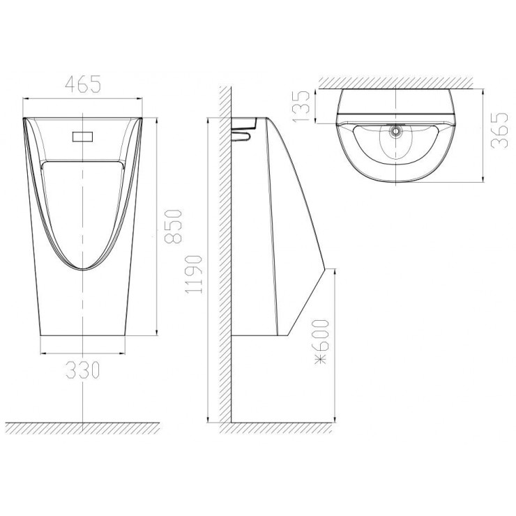 Bản vẽ kích thước bồn tiểu cảm ứng WF6507 American