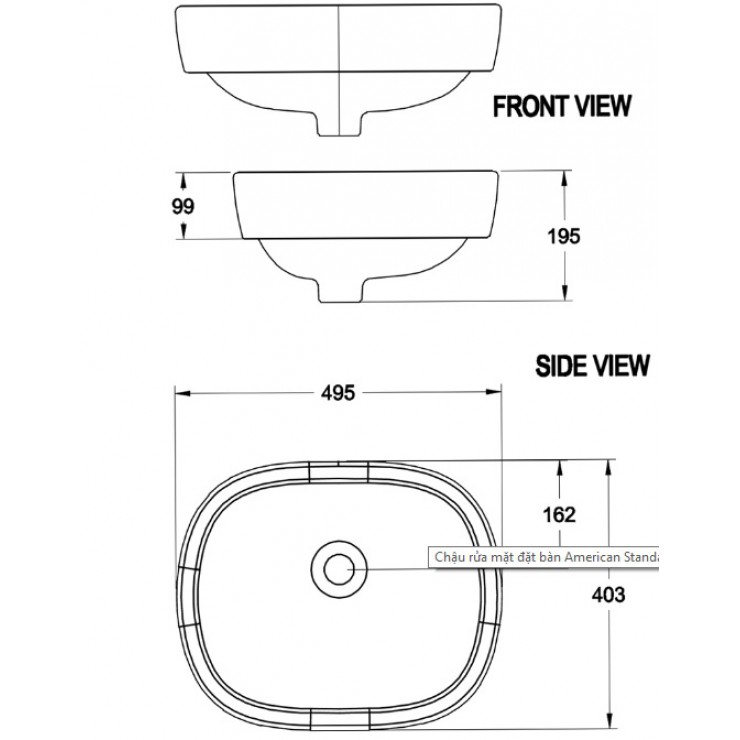 Bản vẽ kỹ thuật chậu lavabo American WT0950