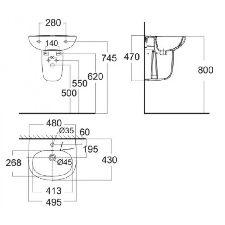 Bản vẽ kích thước chậu rửa mặt American VF-0969 VF-0912