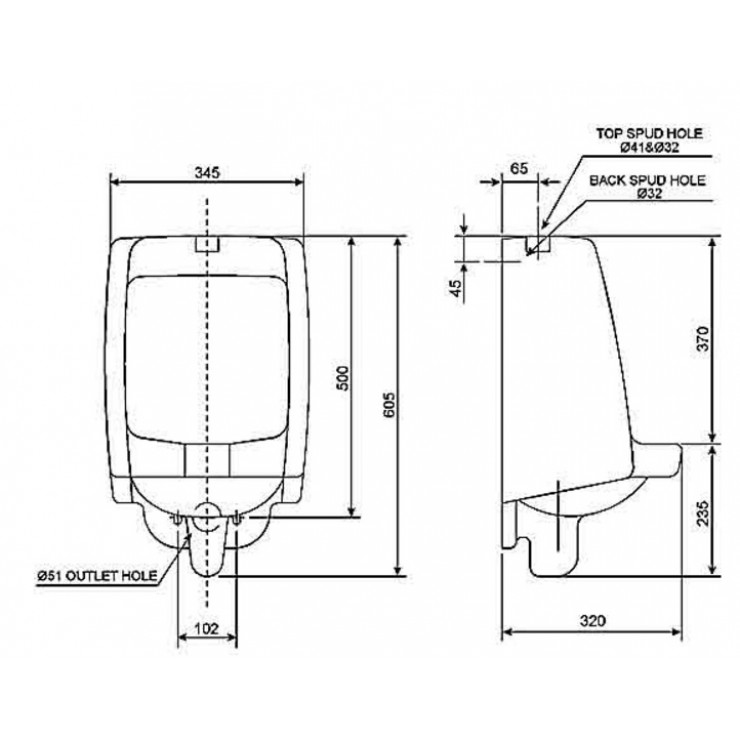 Bản vẽ kỹ thuật bệ tiểu American Standard VF6401