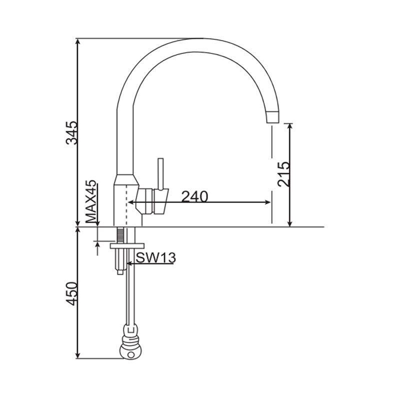 Bản vẽ kích thước vòi rửa chén American WF-T707 lạnh