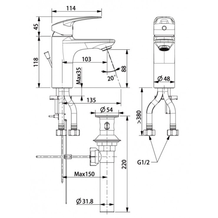 Bản vẽ kỹ thuật vòi lavabo nóng lạnh WF0901