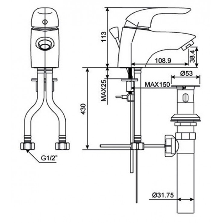 Bản vẽ kỹ thuật vòi lavabo American WF 1501