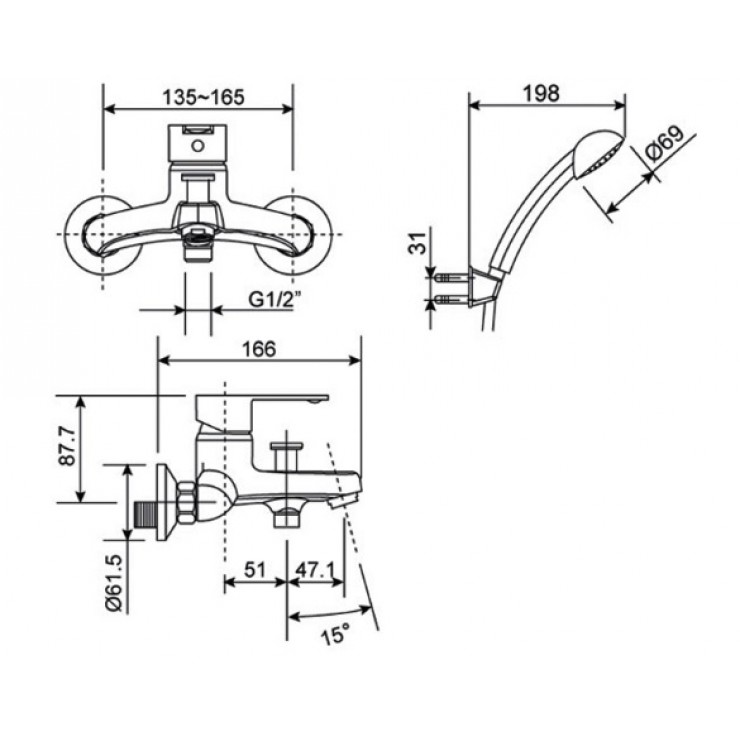 Bản vẽ kích thước vòi sen American WF-6511