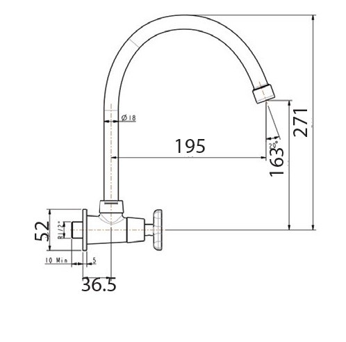 Bản vẽ kích thước vòi rửa chén American WF-T707 lạnh