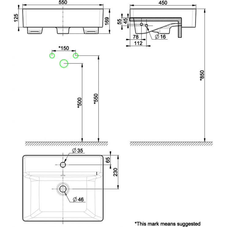 Bản vẽ kích thước lavabo rửa mặt VF0462 American
