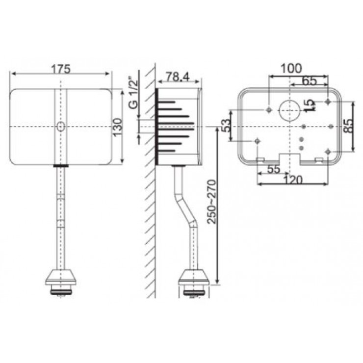 Bản vẽ kích thước van xả tiểu nam American Wf-8609 cảm ứng Pin