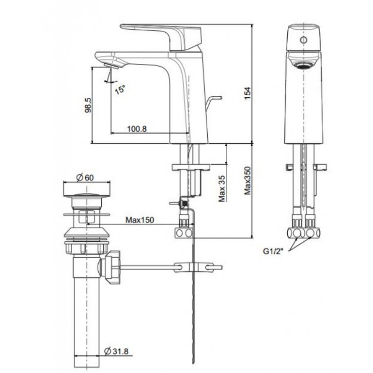 Bản vẽ kỹ thuật vòi chậu lavabo nóng lạnh American WF1701