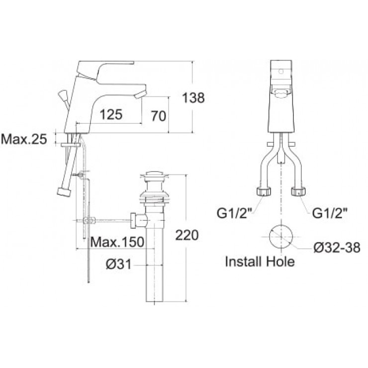 Bản vẽ vòi chậu rửa mặt American WF 0401