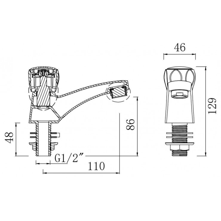 Bản vẽ kỹ thuật vòi lavabo lạnh American W.116