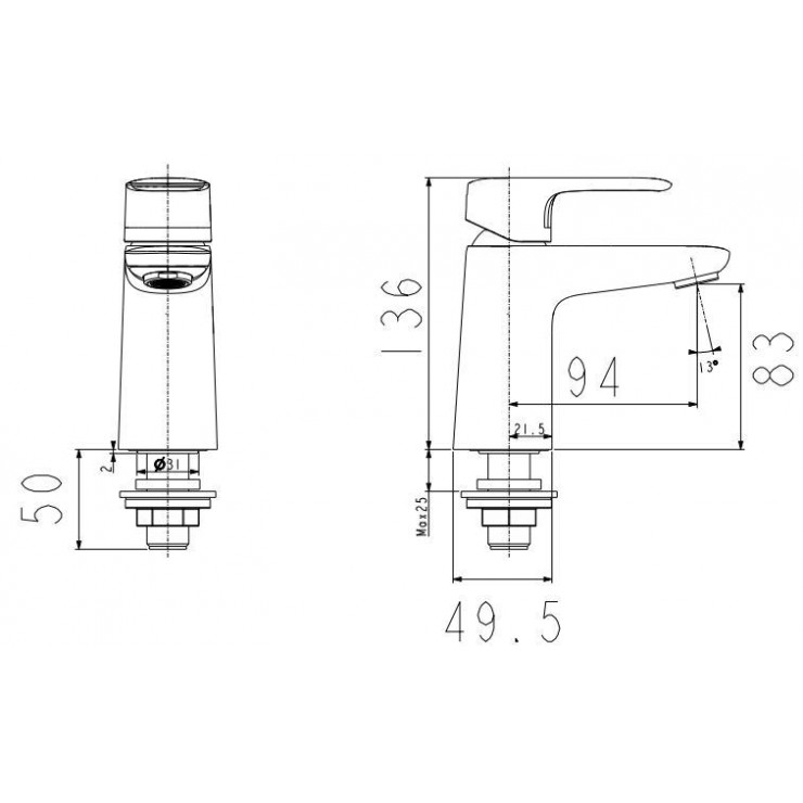 Bản vẽ kích thước vòi chậu rửa mặt American FFAS1M06-101S00BF0
