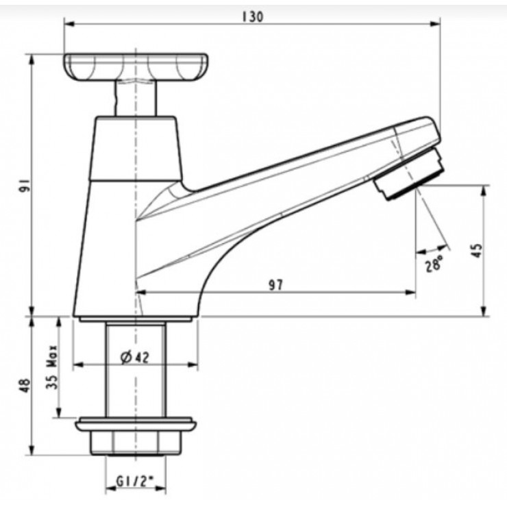 Bản vẽ kỹ thuật vòi lavabo lạnh American WF-T701