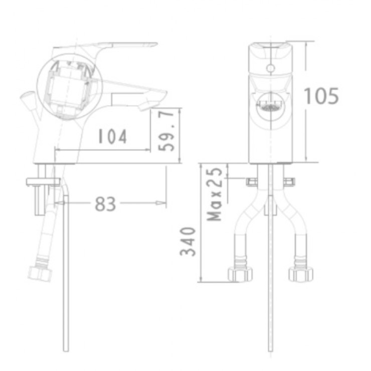Bản vẽ kỹ thuật vòi chậu lavabo nóng lạnh WF0301