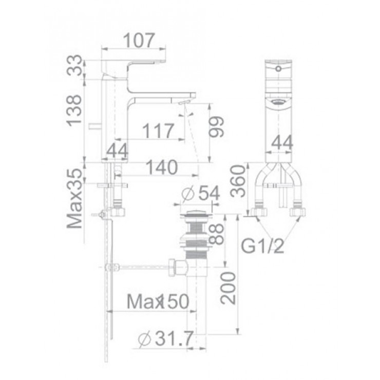 Bản vẽ kỹ thuật vòi chậu lavabo nóng lạnh American WF-1301