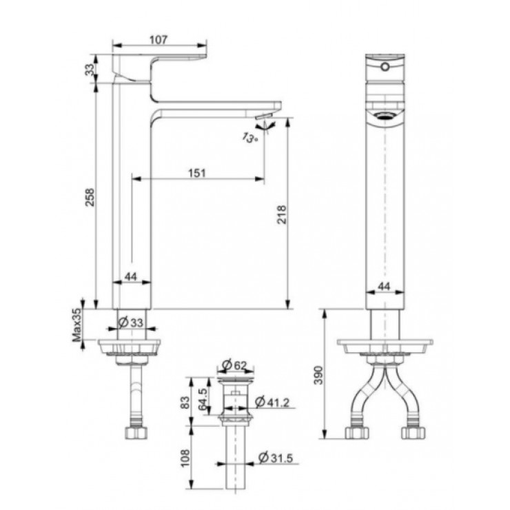 Bản vẽ kỹ thuật vòi chậu lavabo nóng lạnh cổ cao american WF-1302