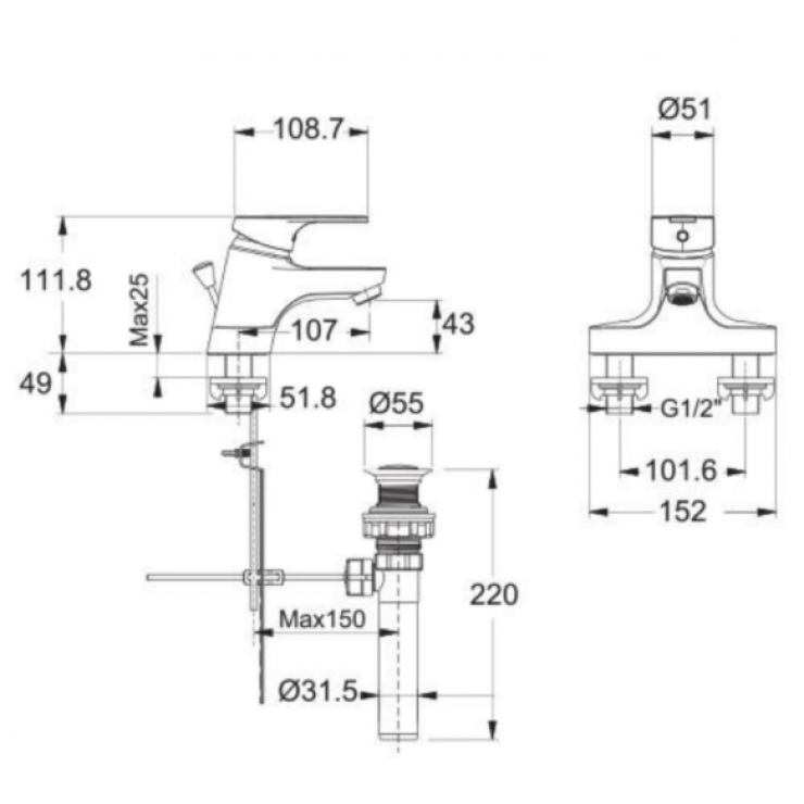 Bản vẽ kỹ thuật vòi lavabo nóng lạnh WF 1401