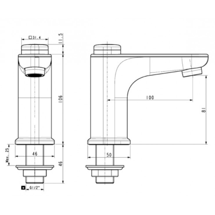 Bản vẽ kỹ thuật vòi chậu lavabo nước lạnh WFT823