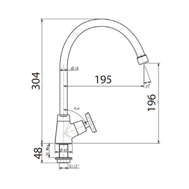 Bản vẽ kích thước vòi bếp Ameriacn WF-T706 lạnh