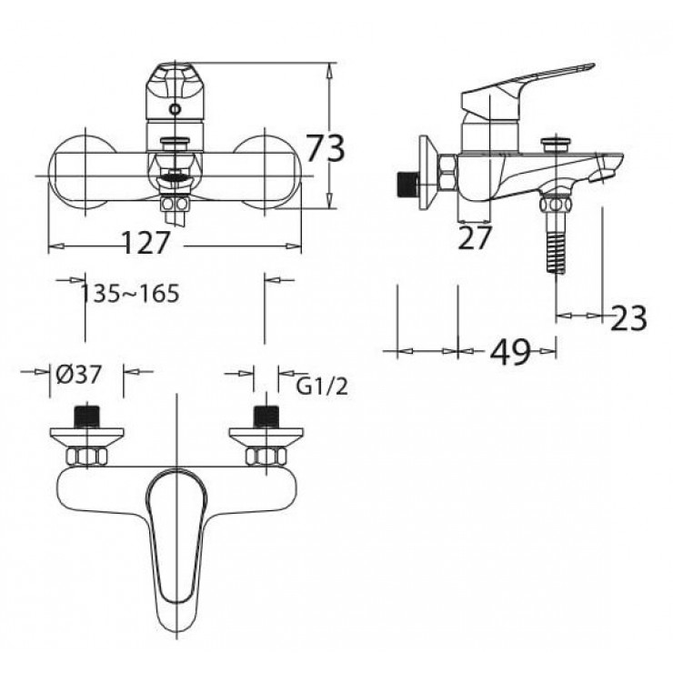 Bản vẽ kích thước vòi hoa sen American Standard WF-0311