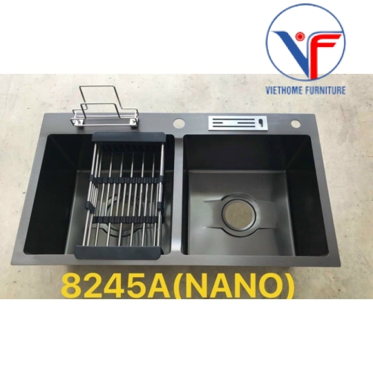 CHẬU CHÉN 2 HỐ CÂN 8245 PHỦ NANO ĐEN