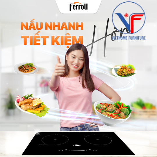 Bếp từ đôi Ferroli Flash SS, 1 bảng điều khiển trượt, công suất cao 4000W, bảo hành 2 năm toàn quốc