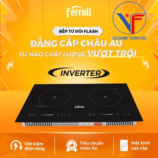 Bếp từ đôi Ferroli Flash SD, 2 bảng điều khiển trượt, công suất cao 4000W, bảo hành 2 năm toàn quốc