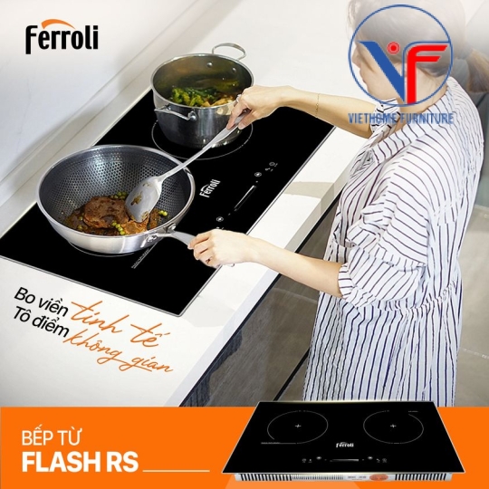 Bếp từ đôi Ferroli Flash RS thiết kế bo viền, 1 bảng điều khiển trượt, công suất cao 4000W, bảo hành 2 năm toàn quốc