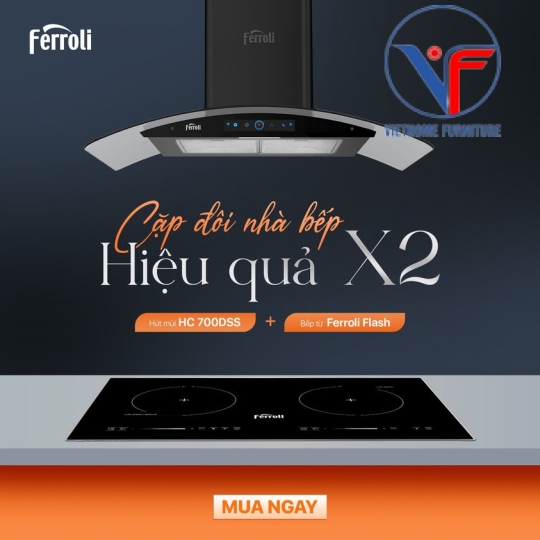 Bếp từ đôi Ferroli Flash SD, 2 bảng điều khiển trượt, công suất cao 4000W, bảo hành 2 năm toàn quốc