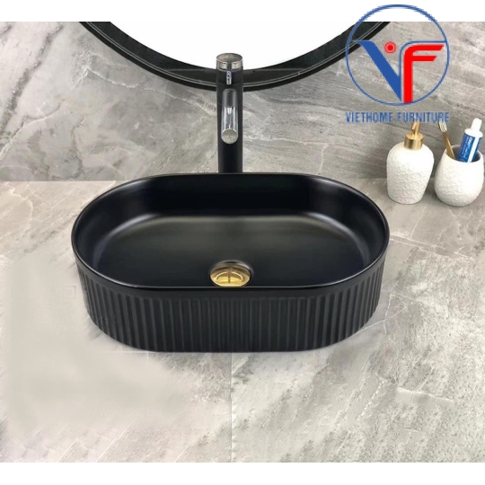 Lavabo đặt bàn nghệ thuật màu đen hình oval