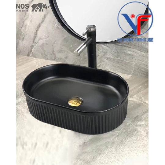 Lavabo đặt bàn nghệ thuật màu đen hình oval