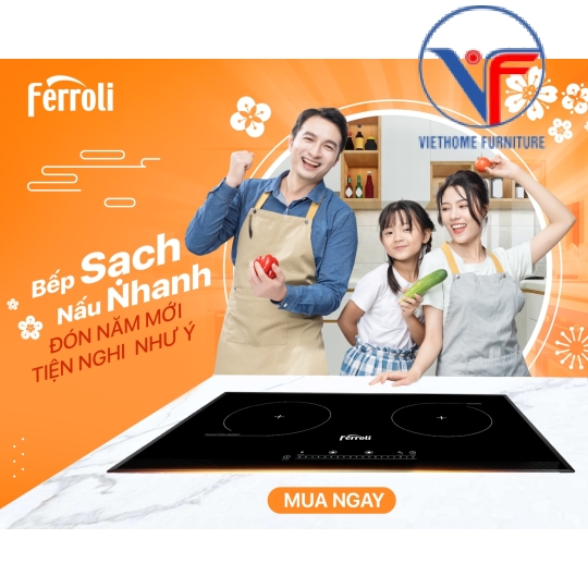 Bếp từ đôi Ferroli Flash SN, điều khiển phím số, công suất cao 4000W, bảo hành 2 năm toàn quốc