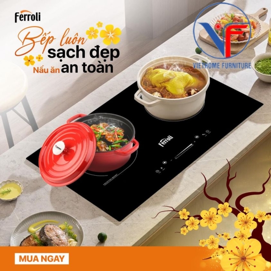 Bếp từ đôi Ferroli Flash SS, 1 bảng điều khiển trượt, công suất cao 4000W, bảo hành 2 năm toàn quốc
