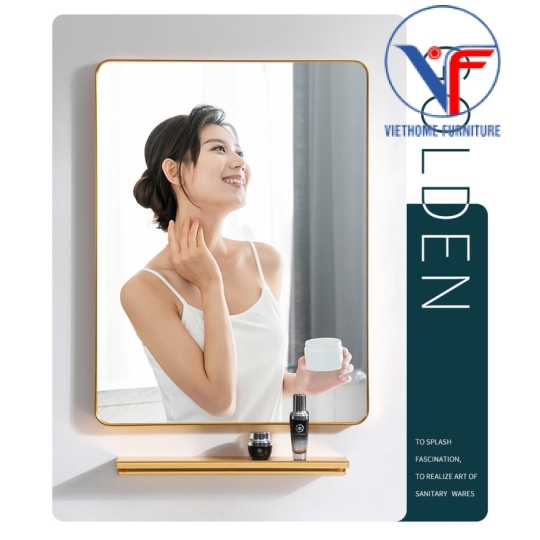 BỘ GƯƠNG VUÔNG VÀ KỆ NGANG MÀU VÀNG