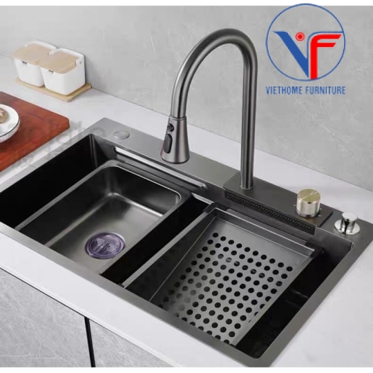CHẬU RỬA CHÉN 1 HỘC LỚN INOX 304 KÈM VÒI NÓNG LẠNH