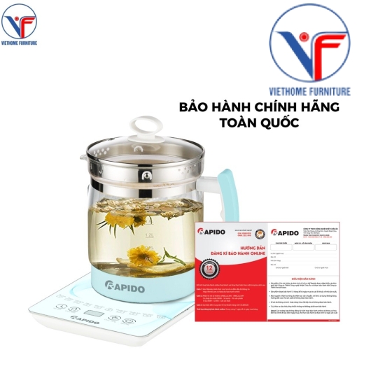 Ấm điện đa năng 1.8L Rapido RMK0818-S , bình siêu tốc thủy tinh chịu nhiệt, BH12 tháng