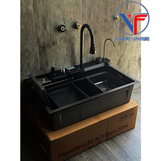 Chậu rửa chén 1 hố vòi thác 5 phím 80x46cm