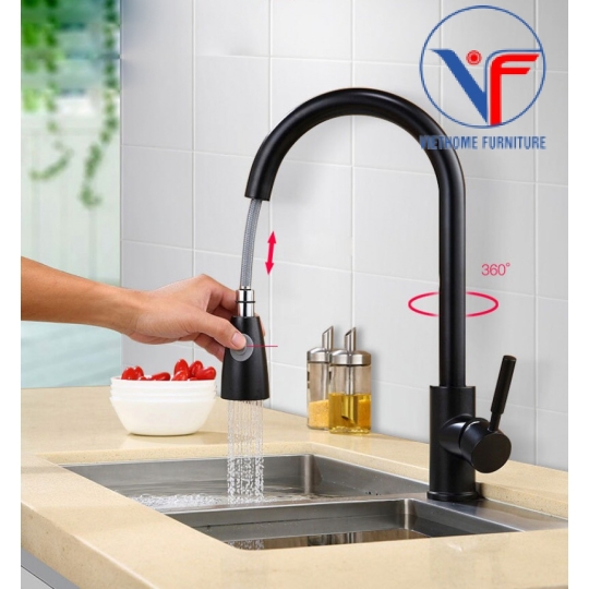 VÒI CHẬU CHÉN DÂY RÚT INOX ĐEN CNL113