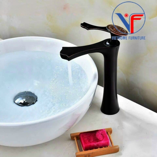 VÒI LAVABO ĐEN 30CM NÓNG LẠNH CAO CẤP