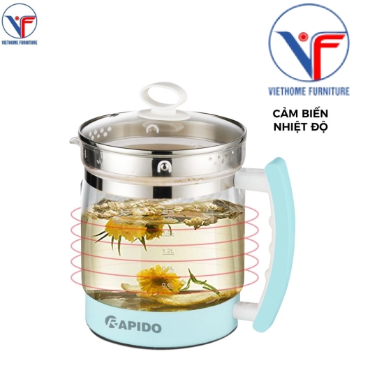 Ấm điện đa năng 1.8L Rapido RMK0818-S , bình siêu tốc thủy tinh chịu nhiệt, BH12 tháng