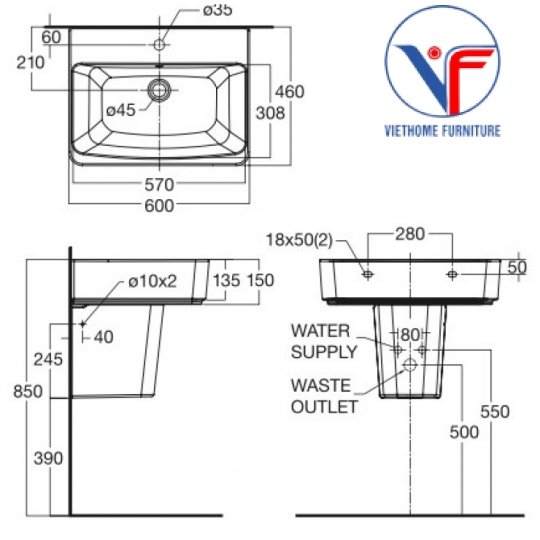 Chậu Lavabo Treo Tường American Standard Acacia E 0507W-WT/0707-WT Chân Ngắn